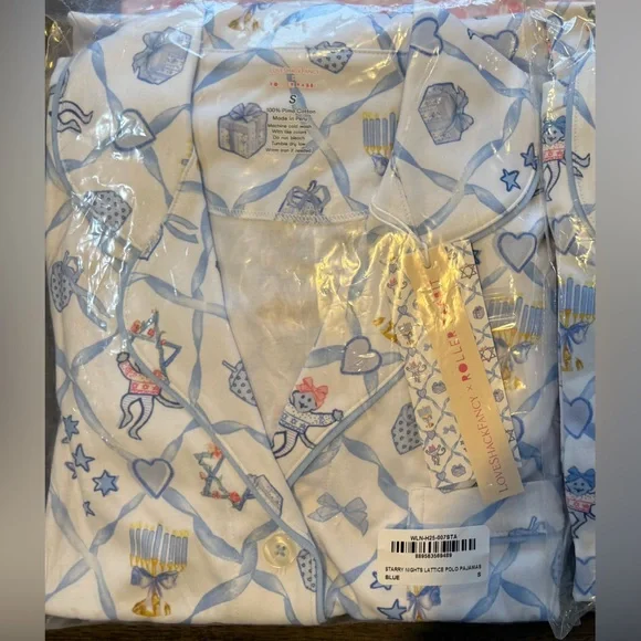 LoveShackFancy x Roller Rabbit Women's Starry Nights Lattice pajamas, Size Large - Picture 2 of 2